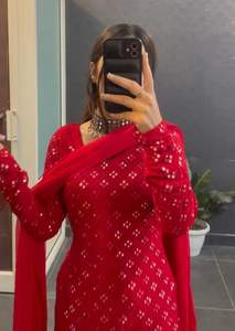 Top DE TRABAJO DE ESPEJO DE Georgette puro con manga completa y pantalón con Dupatta - Product Image 2