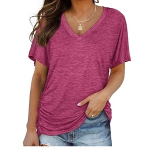 T-shirts décontractés à manches courtes surdimensionnés en tissu Oxford 100 % coton, coupe ample, col en V, coupe carrée, respirants et écologiques - Product Image 1