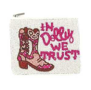 Southwestern Cow Girl Boho Western Seed Beaded Coin Lipstick Cash Purse Pouch Estilo de moda vintage para damas - Product Image 3