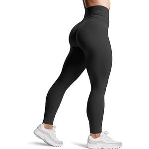 Pantalon de yoga sans couture à taille haute pour femmes Collants de fitness en tissu tricoté avec contrôle du ventre Logo de style décontracté sur la taille - Product Image 5
