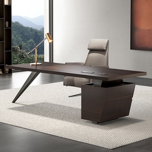 Modern Wooden Executive Office <b>Desk</b> with Built in Bookshelf <b>Extendable</b> Multi Functional CEO Working Computer Table - Product Image 4