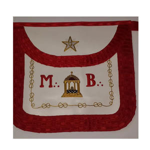 Mandil de Maestro Masón del Rito Escocés Blanco y Rojo con Bordes Plegados, Bordado en Hilo Dorado con la Leyenda 'WORSHIPFUL 2026' - Product Image 1