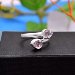 Bagues en pierre précieuse diamant de Herkimer facetté de qualité AAA, argent sterling 925, bagues de mariage classiques vintage, certifiées par un tiers - Product Image 4