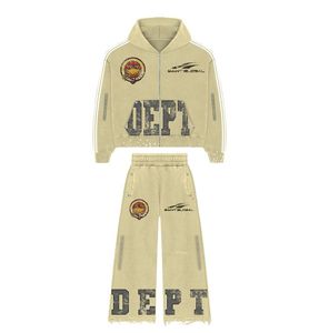 Conjunto de chándal con cremallera unisex personalizado, pantalones de pierna ancha, ropa de calle con estampado gráfico Premium con su marca y diseños de tops - Product Image 2