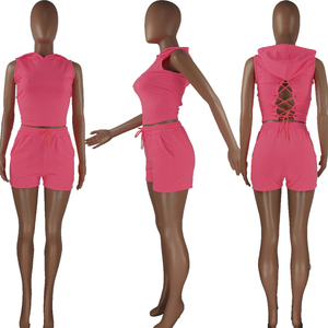 Conjunto de dos piezas de ropa Sexy para mujer con lavado ácido, ropa para mujer 2024, conjuntos de pantalones cortos lavados con logotipo personalizado para mujer - Product Image 6