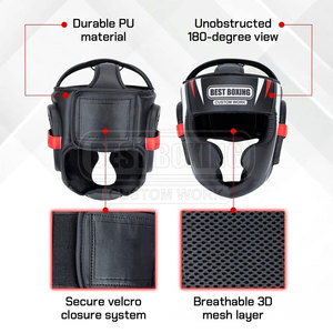 Professional Boxing <b>Head</b> Guard With Full Face Protection And Adjustable Strap For <b>Training</b> Safety PU Leather Boxing <b>Head</b> Guard - Product Image 2