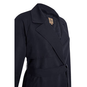 Manteau long en laine bleu marine pour femme, à double boutonnage, avec garniture en fourrure - Product Image 2