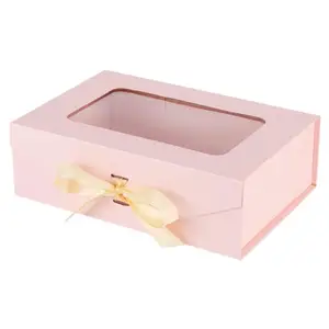 香水箱紙は透明な窓とリボンで美しさの良質の香水ギフトボックスを包みます