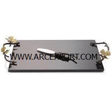 Plateau de service moderne en marbre noir avec poignées dorées, plateau rectangulaire pour fast-food à prix compétitif - Product Image 6