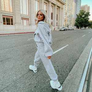 Custom Logo Cotton Women Tracksuit Sweatsuit Oversized Crop Zip up Hoodie and Jogger Set Sweatpants and Hoodie 2 Piece Set - Product Image 2