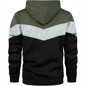 Sudadera con capucha Chevron tricolor para hombre, diseño personalizado con patchwork en verde oliva, gris y negro, precio al por mayor. - Product Image 2