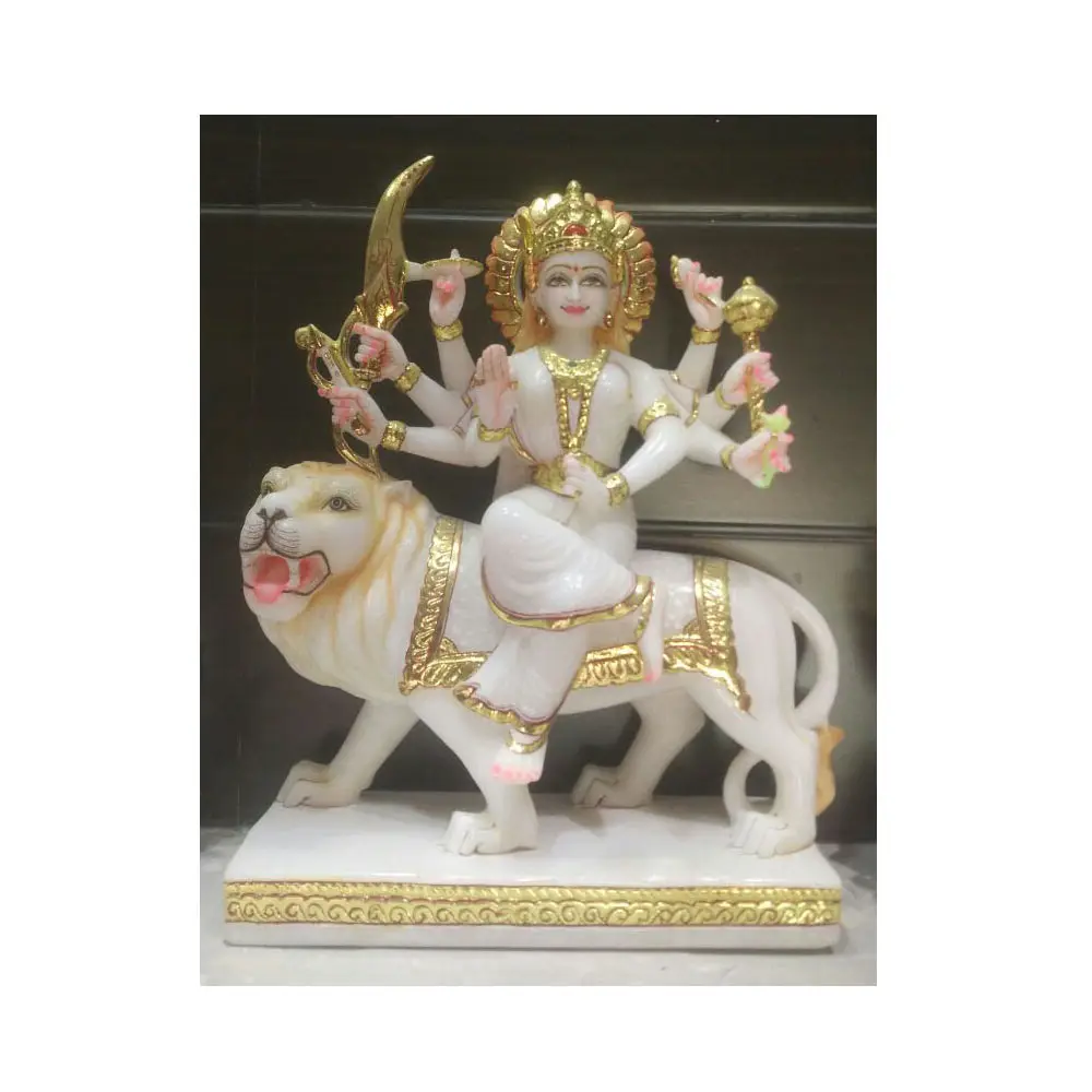 Branco de mármore goddess durga maa idol pintado exclusivo murti expositor indiano estátua de adoração cultura indolor feito à mão de alta qualidade