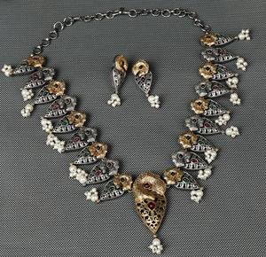 Oxidized Two Tone Silver <b>Women</b> Jewelry <b>Sets</b> With Green Red <b>Gift</b> for her - Product Image 2