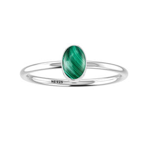 Bague empilable en argent sterling 925 de qualité supérieure, sertie d'un cabochon lisse, pierre précieuse malachite, forme poire, ovale, ronde, pour femmes, pour les fêtes - Product Image 2