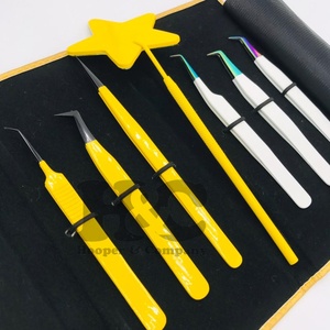Nuevas pinzas amarillas Pinzas de extensión de pestañas Mango de agarre de diamante Pinzas personalizadas de acero inoxidable Logotipo personalizado Oferta visón - Product Image 3
