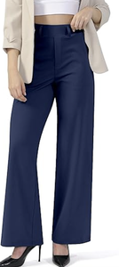 WOMENS WIDE LEG STRAIGHT OFFICE <b>PANTS</b> PULL ON BUSINESS CASUAL <b>WORK</b> TROUSERS WITH POCKETS WHOLESALE - Product Image 6