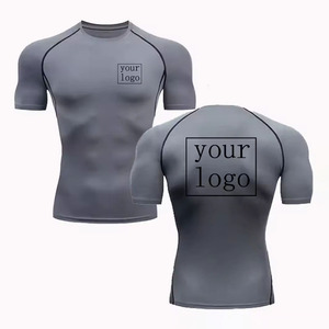 Men's Black Short Sleeve Rash Guard With Green Trim Quick Dry <b>Compression</b> <b>Shirt</b> Front Logo Heat Transfer Printing - Product Image 4