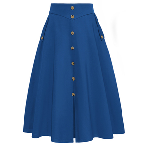 Vintage <strong>a</strong> <strong>Line</strong> <strong>Skirt</strong> for Women High Waisted Midi Pleated <strong>Skirts</strong> With Buttons&amp;Pockets - Product Image 2