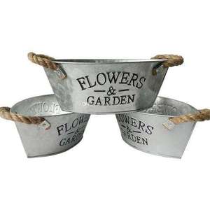 Pot de fleur en métal de forme ronde décoratif de conception la plus populaire Lot de 2 pots de fleurs en métal argenté galvanisé au design étoilé - Product Image 3