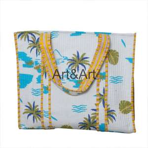 Nuevo Bolso Tote Acolchado de Algodón Ecológico para Mujer, con Estampado de Palmeras Hecho a Mano, para Compras, con Dos Asas Suaves Abiertas - Product Image 6