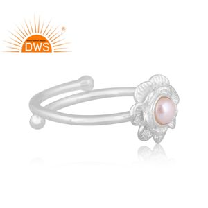 Vente chaude 925 Fine Sterling Silver Natural Pearl Set Floral Design Bague Réglable Fabricant de bijoux - Product Image 3