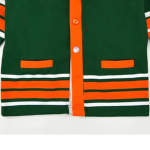 Logo personnalisé laine acrylique FAMU pull cardigan en tricot vert pull à manches décontracté avec rayures chenille logo pull pour femme - Product Image 6