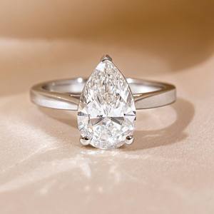10x7mm Pear Cut Diamond Sterling <b>Silver</b> 18K Gold Plated Minimalist Engagement <b>Ring</b> | <b>Solitaire</b> Bridal Wedding <b>Ring</b> | <b>Ring</b> - Product Image 1