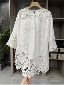 Lady Casual Dòng Trắng Áo Với Sexy O-Cổ Hollow Trong Thêu Dài Tay Áo Cho Mùa Xuân-Một Kích Thước Phù Hợp Với Tất Cả - Product Image 4