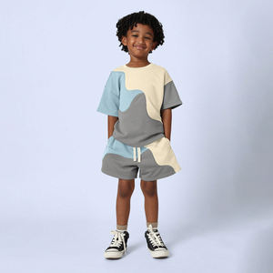 T-shirt décontracté à manches courtes en coton de haute qualité avec broderie personnalisée pour enfants - Ensemble garçon et fille, approvisionnement ODM, motif uni - Product Image 1