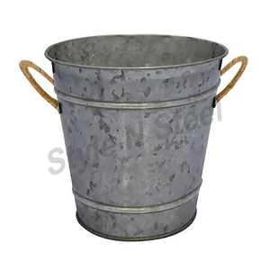Round Planter with Printing Galvanised Planter with Embossing Handle Interior Planters Home and Garden Decor - Product Image 1