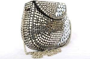 กระเป๋าโลหะทำจากโมเสคหินสีเทาทำด้วยมืออินเดียกระเป๋าคลัทช์โลหะสำหรับเจ้าสาวกระเป๋าสะพายข้างงานปาร์ตี้สำหรับผู้หญิงจากอินเดีย - Product Image 4