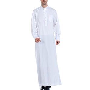Respirant traditionnel musulman hommes prière arabe dubaï Style col montant Robe grande taille vêtements islamiques Thobes pour le Hajj et la Omra - Product Image 5