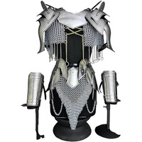 Ensemble d'armure médiévale fantastique polie pour femme, inspiré des films et séries TV, style antique |   Chaîne en acier |   Plaques d'épaule et protège-bras |   Métal