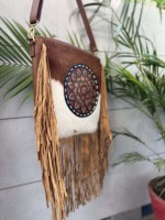 Tas Selempang Kulit Sapi Motif Barat, Ukiran Tangan, Desainer, Gaya Gypsy Boho Vintage, Buatan Tangan, Kapasitas Besar