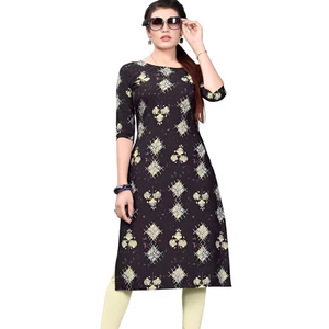 Crêpe imprimé ethnique soie Kurti pour femmes lourd à manches courtes Style indien décontracté élégant pour la fête Occasions festives Salwar - Product Image 1