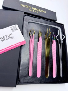 Pince à épiler pour cils GETUP BROSONS IMPEX de haute qualité en acier inoxydable, anti-magnétique, anti-statique, pointe lisse de 10 mm, poignée diamantée - Product Image 2