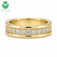 Bague de mariage Betterstar classique en or jaune 18 carats avec diamant de laboratoire taille ronde couleur D, sertie en canal, certifiée IGI, pour femmes et hommes