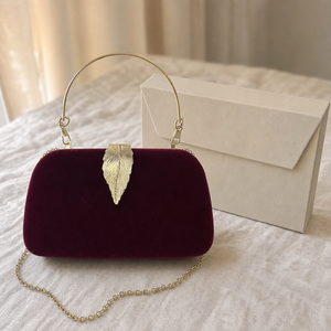 Velvet <b>Clutch</b> Evening <b>Bag</b> with Gold Leaf Clasp Chain Shoulder Handbag <b>for</b> Party <b>Wedding</b> - Product Image 3