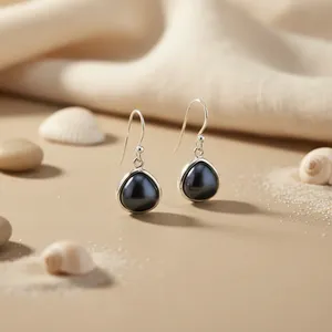 ต่างหูเงินแท้ทรงหยดน้ำมุกดำสำหรับผู้หญิง เครื่องประดับแฟชั่น - Product Image 3