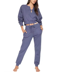 Conjunto de sudadera recortada con cordones y Jogger de moda Ropa deportiva cómoda con patrón de estampado para un estilo sin esfuerzo en días Casuales - Product Image 1