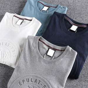 Camiseta de lona Premium con cuello redondo en relieve para hombre, estampado en relieve 3D personalizado, ajuste Regular sólido, informal, transpirable, de secado rápido - Product Image 3