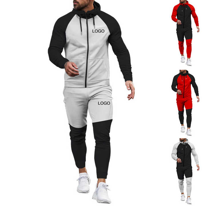 2024 Men's Winter Casual Set Full Sleeve Organic Cotton Printed Hooded Tracksuit with Pants Autumn-Winter Collection