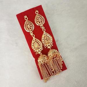 Kriaa ต่างหูโซ่ jhumki ชุบทอง1314303ลายดอกไม้ชาติพันธุ์พู่สำหรับงานเลี้ยงงานแต่งงานของขวัญทำจากทองแดงทองเหลืองอัลลอย - Product Image 1