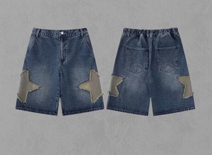 Jeans streetwear surdimensionnés personnalisés OEM baggy déchiré avec écusson jeans pour hommes shorts en denim pour hommes shorts en denim d'été pour hommes - Product Image 2