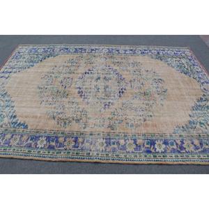 Turkish Large Rug 6.2x8.9 ft, Blue <b>Brown</b> Ikat Rug <b>Wool</b> - Product Image 3
