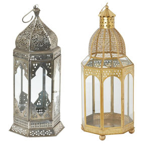 Lanternes suspendues en verre design avec cadre en métal doré, lanterne à bougie marocaine pour la décoration de la maison et des mariages - Product Image 4