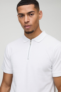 Verano nuevo diseño personalizado Color poliéster cremallera para Polo patrón sólido tejido de punto impreso liso manga corta para hombres - Product Image 4