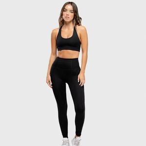 2023 femmes vêtements de Fitness actif Stretch noir Yoga ensemble femmes sans manches haut court soutien-gorge avec taille moyenne Leggings - Product Image 5