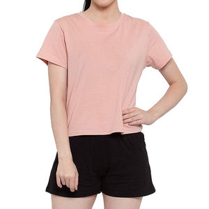 OEM Wholesale Breathable Cotton 2 Pieces Twin <b>Set</b> for <b>Women</b> Comfortable Summer <b>Short</b> Sleeve T-<b>Shirt</b> & <b>Shorts</b> <b>Set</b> - Product Image 1