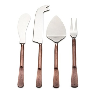 Service à fromage de qualité export 4 pièces ustensiles de cuisine de table en acier inoxydable faits à la main avec poignée en bambou plaqué cuivre argenterie - Product Image 1
